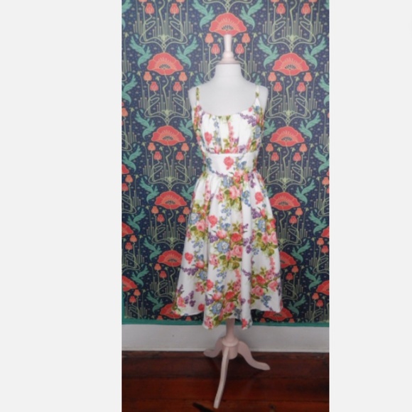 Vixen Micheline Pitt Ingenue White Floral Swing Fit Flare Dress XL - Picture 1 of 5